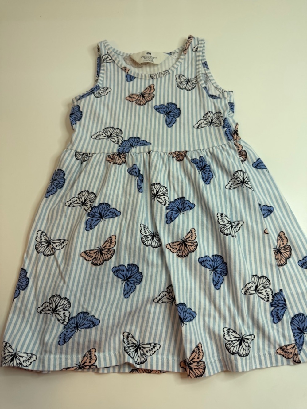 H&M Blue Stripe Dress with Blue, White & Pink Butterflies
